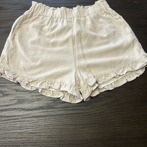 Source Unknown Cream‎ High Waist Shorts with Ruffle Hem
